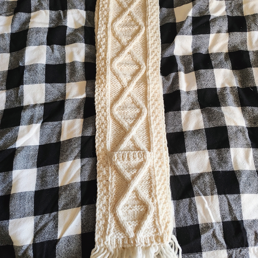 Cream Knit Scarf with Geometric Pattern